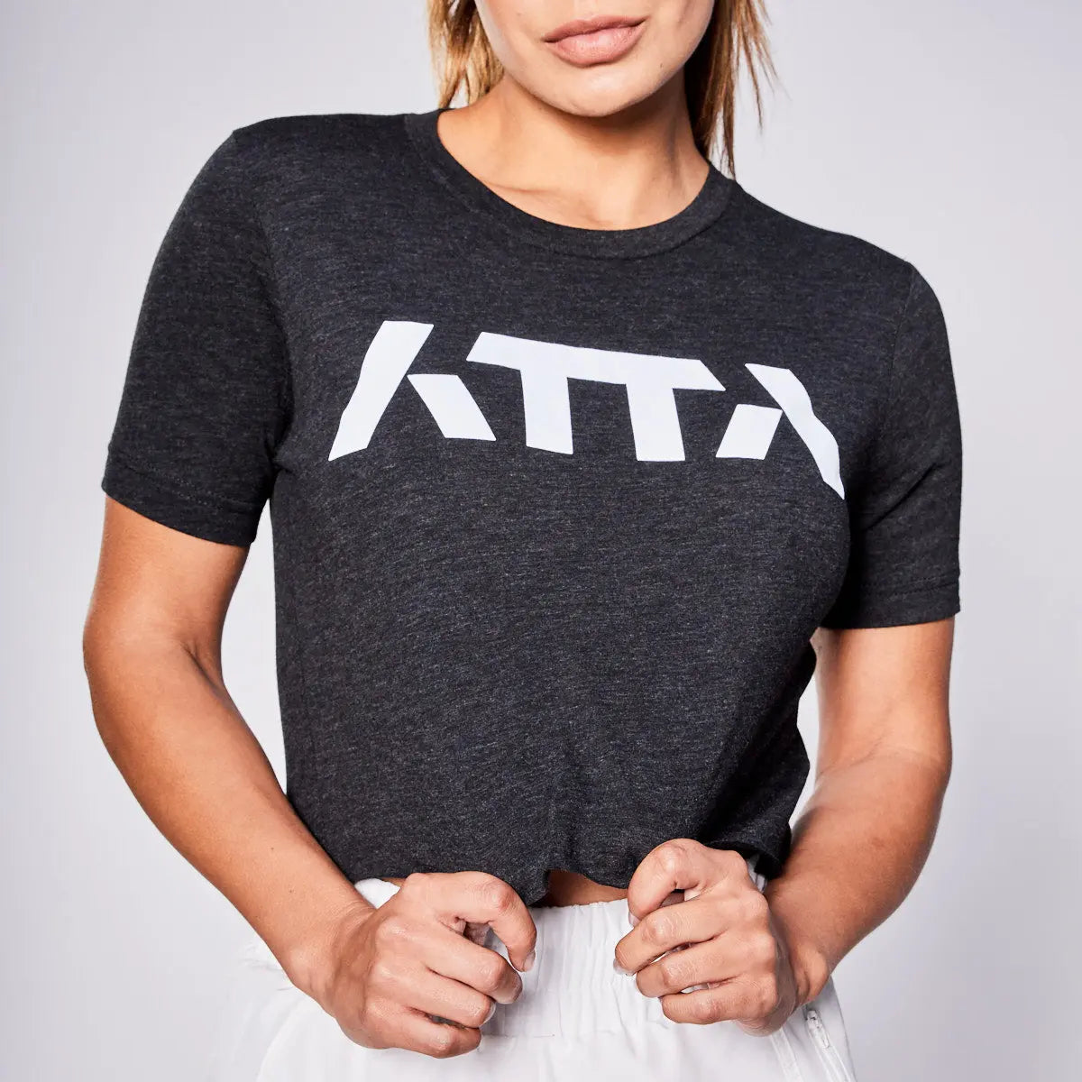 ATTA Womens Block Tri-Blend Cropped Tee - Charcoal Black ATTA